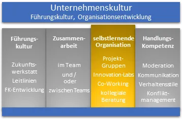 Grafik: Haus der Unternehmens-Kultur, aktiv: selbstlernende Organisation